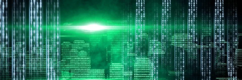 Code binary interface and green city background Stock Illustration