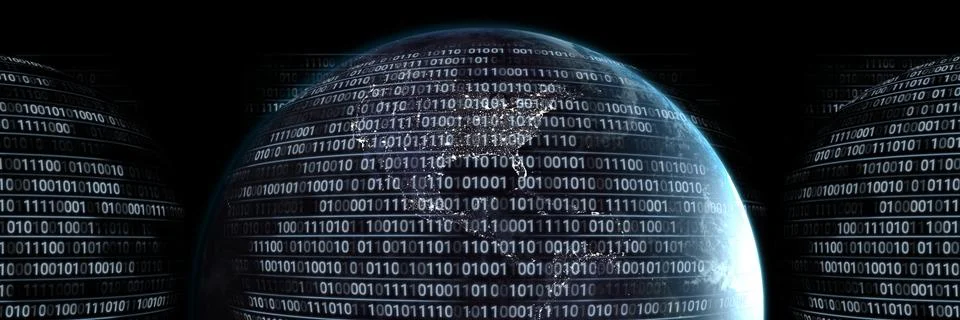 Code binary interface and planet earth background Illustrazione stock