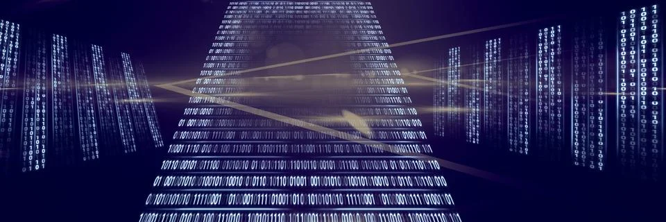 Code binary interface and purple background Stock Illustration