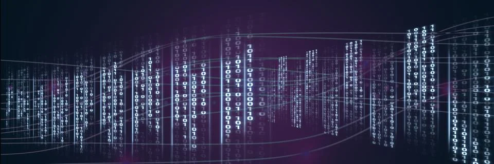 Code binary interface and purple background Stock Illustration