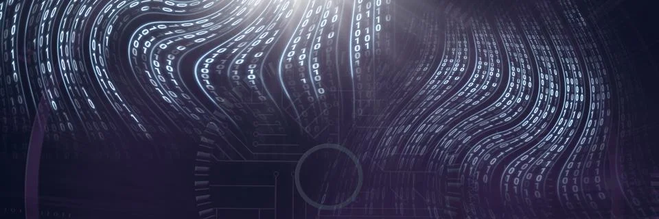 Code binary interface and purple background Stock Illustration