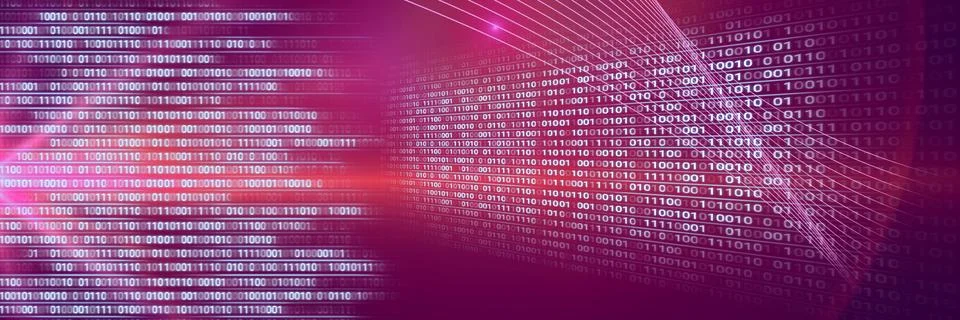 Code binary interface and purple background Stock Illustration