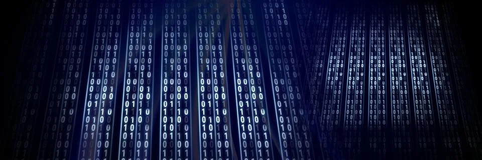 Code binary interface and purple background Stock Illustration