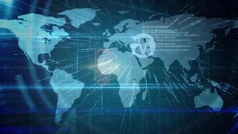 Code block illuminating Africa starting HUD circle expanding mapping icons Video stock 320068864