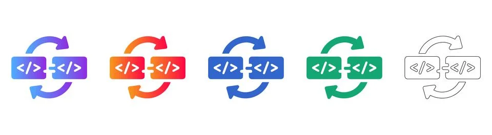 Code Block Integration Icon Set 库存插图
