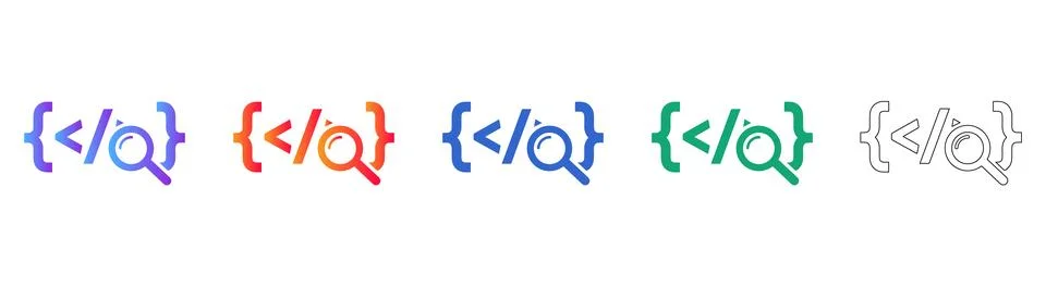 Code Block Search Icon Set 스톡 일러스트