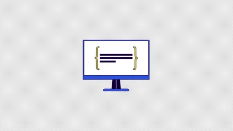 Code in braces on computer display line 2D object animation. Stock Footage 267005224