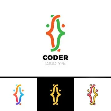 Code Bracket Man Logo - head of two man done with brackets Stock Illustration