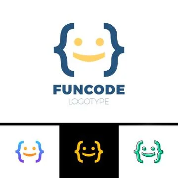 Code Bracket Man Logo - head of smile man done with brackets Stock Illustration