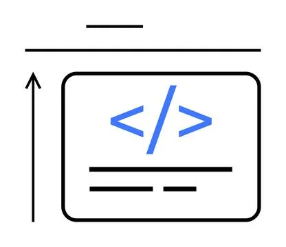 Code bracket symbols with directional arrows convey programming themes. Ideal Illustrazione stock