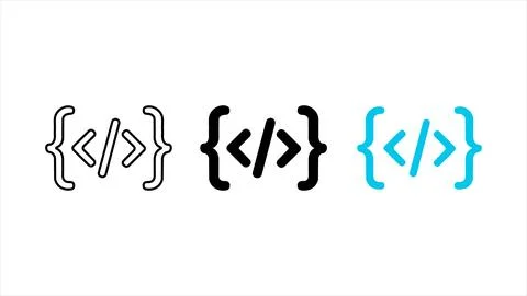 Code brackets icon set outline solid and blue vector 스톡 일러스트