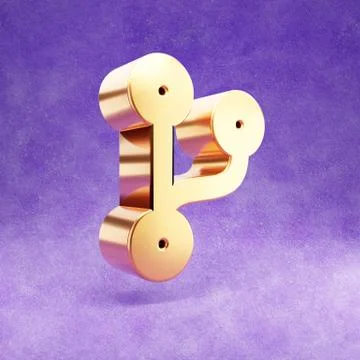 Code branch icon. Gold glossy Code branch symbol isolated on violet velvet ba Stockillustratie