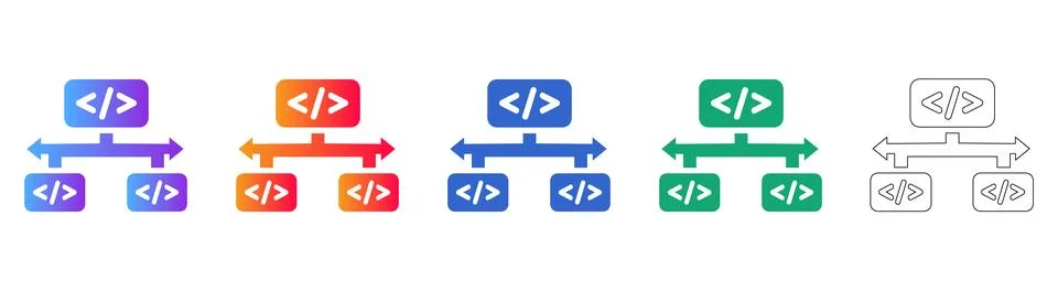 Code Branching Logic Flowchart Icons 스톡 일러스트