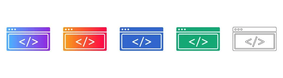 Code Browser Window Icons Set 스톡 일러스트