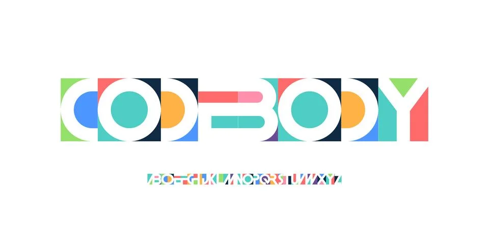 Code Buddy colorful geometric font alphabet, friendly playful coding letters for Stockillustratie