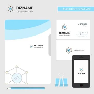 Code Business Logo, File Cover Visiting Card and Mobile App Design. Vector Il Stock Illustration