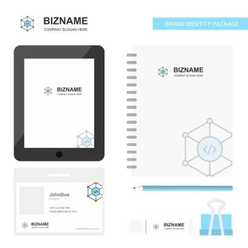 Code Business Logo, Tab App, Diary PVC Employee Card and USB Brand Stationary Stock Illustration