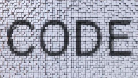 CODE caption on moving pixels motion background, seamless loop animation Stock Footage 80133569
