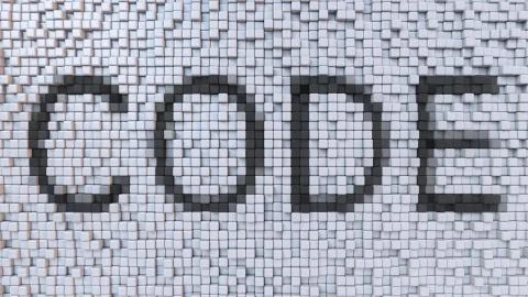 CODE caption on pixels background, 3D rendering Stock Illustration