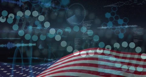 Code clearing triggers waving American flag while dotted helix spiraling to show Stock Footage 328224511