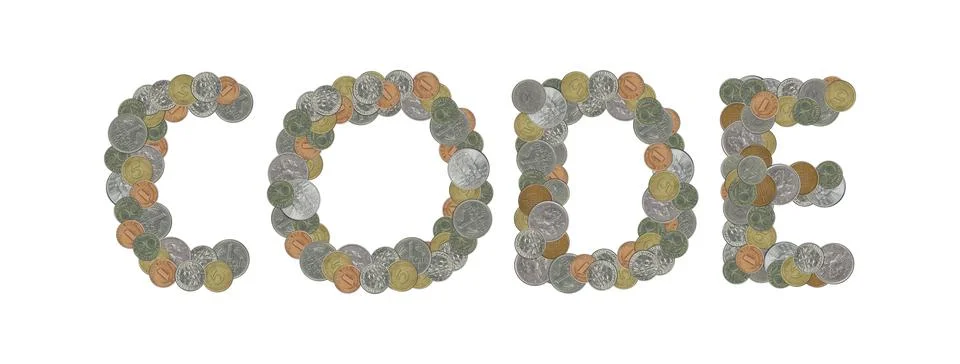 CODE  Coins on white background Stockfoto's