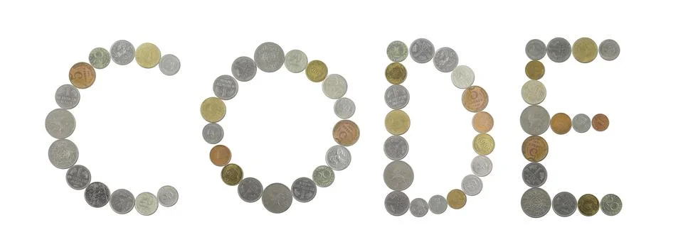 CODE  Coins on white background Stock-Fotos