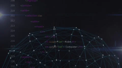 Code column appearing, dome rising, nodes flashing, light streaks, visualizing Stock Footage 328229731