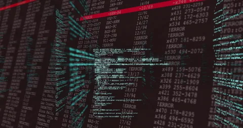 Code column appearing, extending into 3D logs, red bar scanning errors, Video stock 310283800