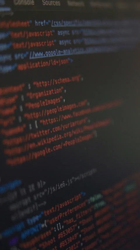 Code, computer and screen with programming language for web design, software and Stockbeeldmateriaal 319792660