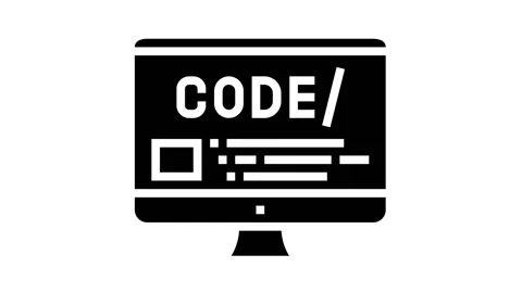Code on computer screen glyph icon animation Stock Footage 163804867