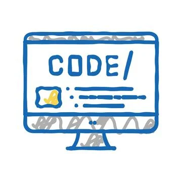 Code on computer screen icon doodle illustration 库存插图