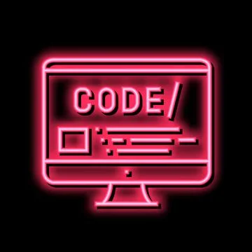 Code on computer screen neon glow icon illustration Stock Illustration