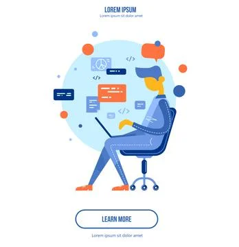 Code concept illustration of student using laptops for developing programs .. Stock Illustration