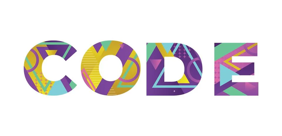 Code Concept Retro Colorful Word Art Illustration Stock-Illustration