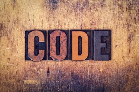 Code Concept Wooden Letterpress Type Foto stock