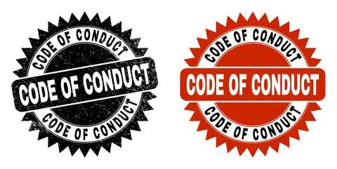 CODE OF CONDUCT Black Rosette Stamp with Unclean Texture Illustrazione stock