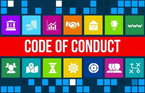 Code of conduct concept image with business icons and copyspace. Иллюстрация