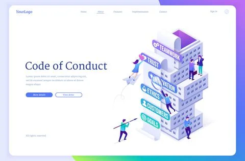 Code of conduct isometric landing, business rules Stock Illustration