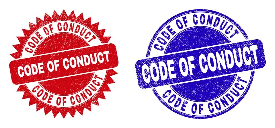 CODE OF CONDUCT Round and Rosette Stamp Seals with Unclean Style Illustrazione stock