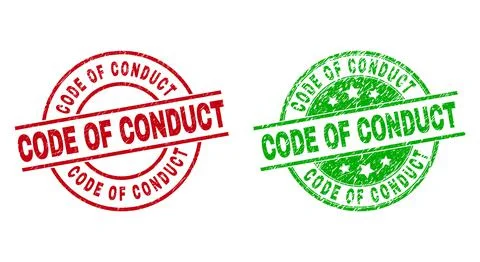 CODE OF CONDUCT Round Stamps with Scratched Texture Illustrazione stock