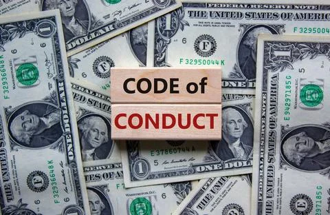 Code of conduct symbol. Concept words 'Code of conduct' on wooden blocks on a Foto stock