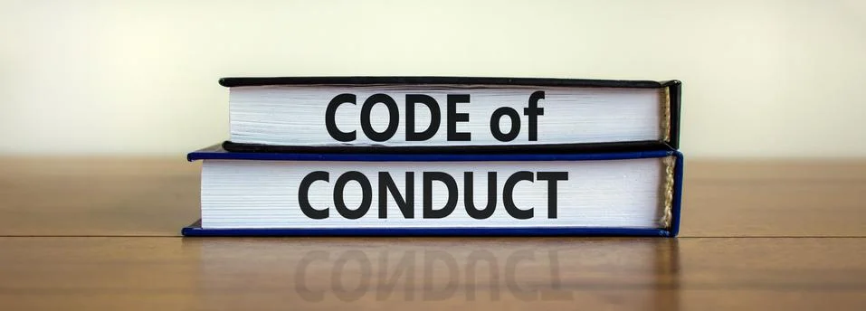 Code of conduct symbol. Concept words 'Code of conduct' on books on a beautif Stockfoto's