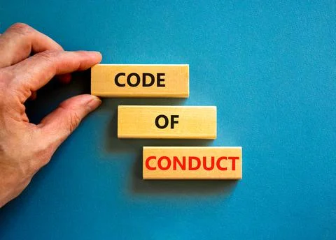 Code of conduct symbol. Concept words Code of conduct on wooden blocks on a b Foto stock
