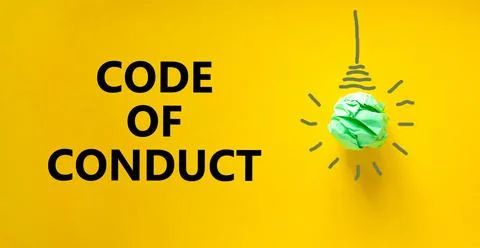 Code of conduct symbol. Green shining light bulb icon. Words 'Code of conduct 스톡 사진