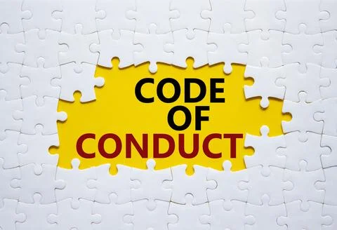 Code of conduct symbol. White Puzzle with words Code of conduct. Beautiful .. Stock-Fotos