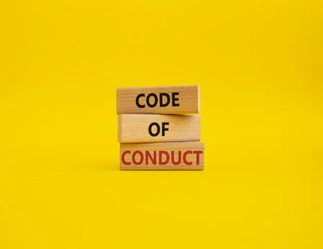 Code of conduct symbol. Wooden blocks with words Code of conduct. Beautiful.. 스톡 사진