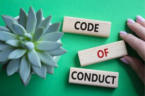 Code of conduct symbol. Wooden blocks with words Code of conduct. Beautiful.. 스톡 사진