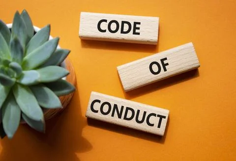 Code of conduct symbol. Wooden blocks with words Code of conduct. Beautiful.. Stock-Fotos