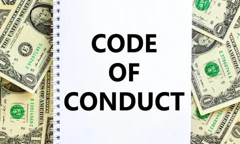 Code of conduct symbol. Words 'Code of conduct' on white note. Beautiful back 스톡 사진