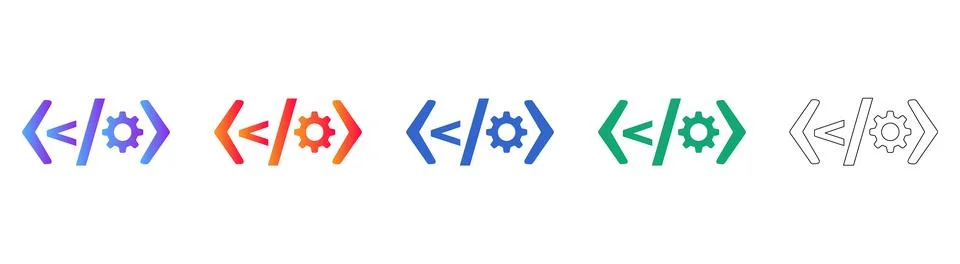 Code Configuration Brackets Icon Set for Technical Interfaces Stock Illustration